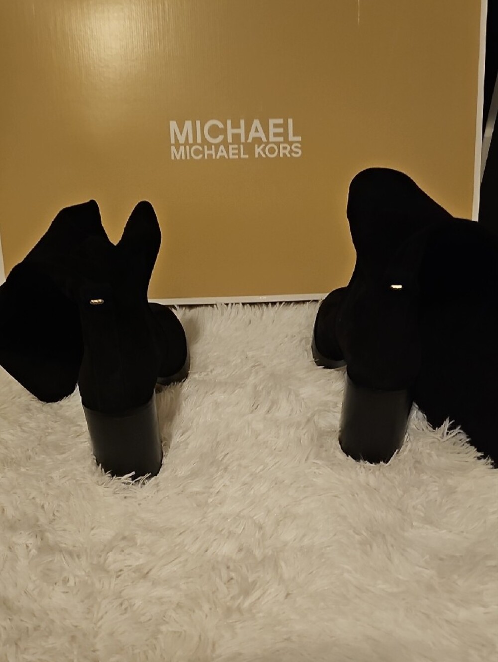Michael Kors Black Suede Knee-High Block Heel Boots - Picture 3 of 7